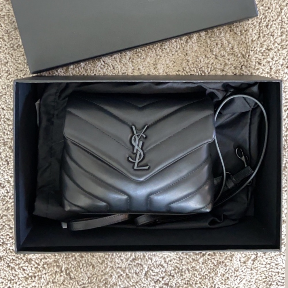 YSL all black toy Lou Lou crossbody leather bag worn 2x
